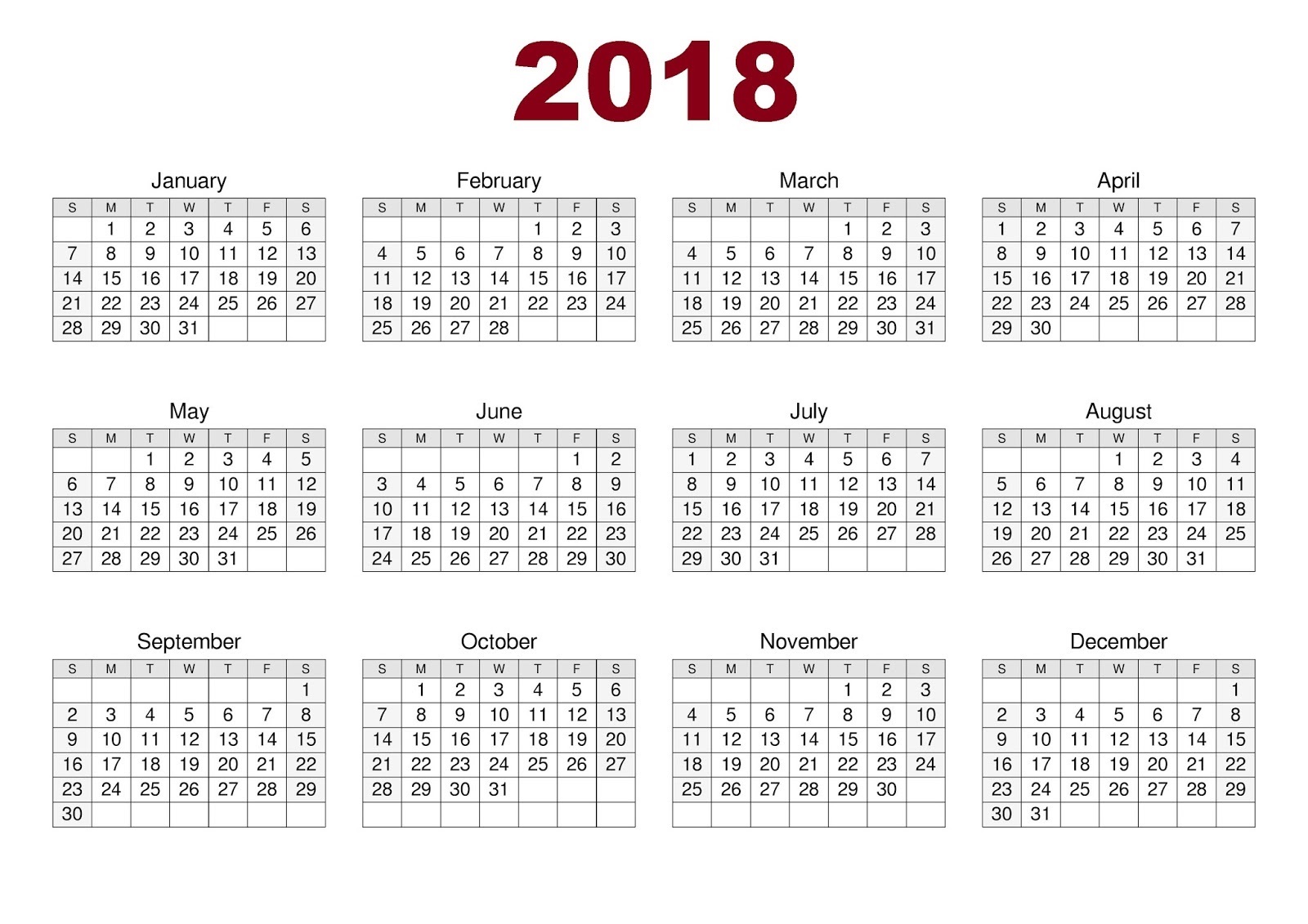 Calendar 2018 Printable New