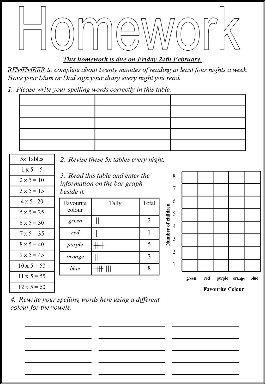 homework sheets