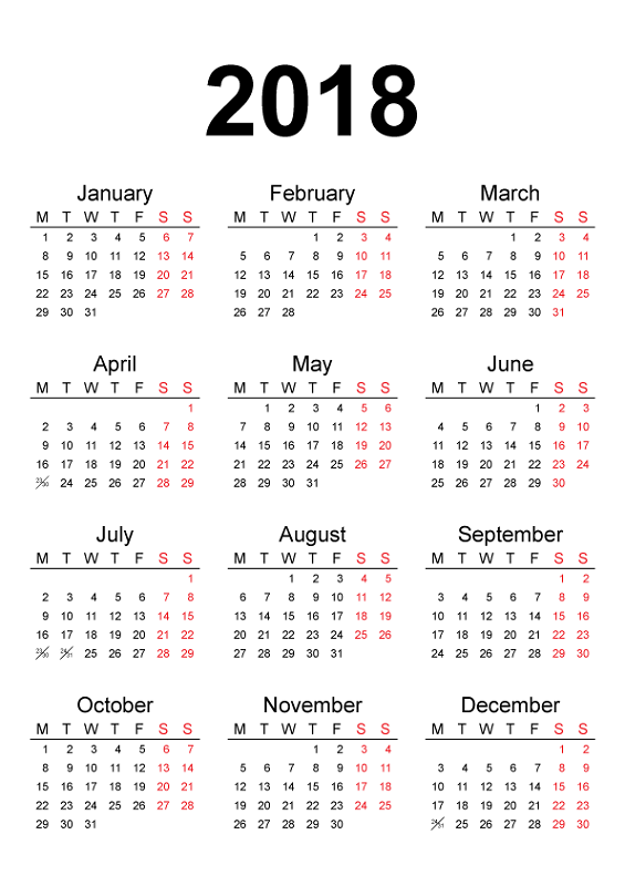 Yearly 2018 Calendars Downloadable Activity Shelter