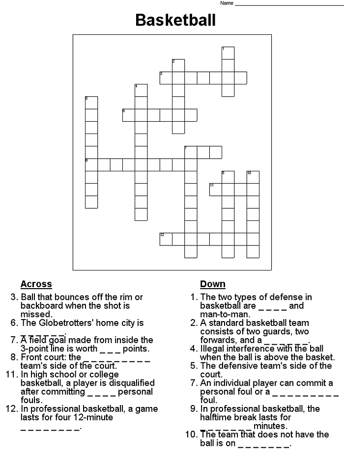 Basketball Crossword Puzzle Sample
