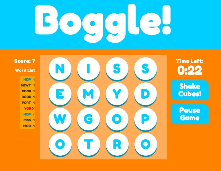 Boggle Game Rules Screen