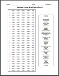 Middle Ages Word Search Puzzling Challenge | Activity Shelter