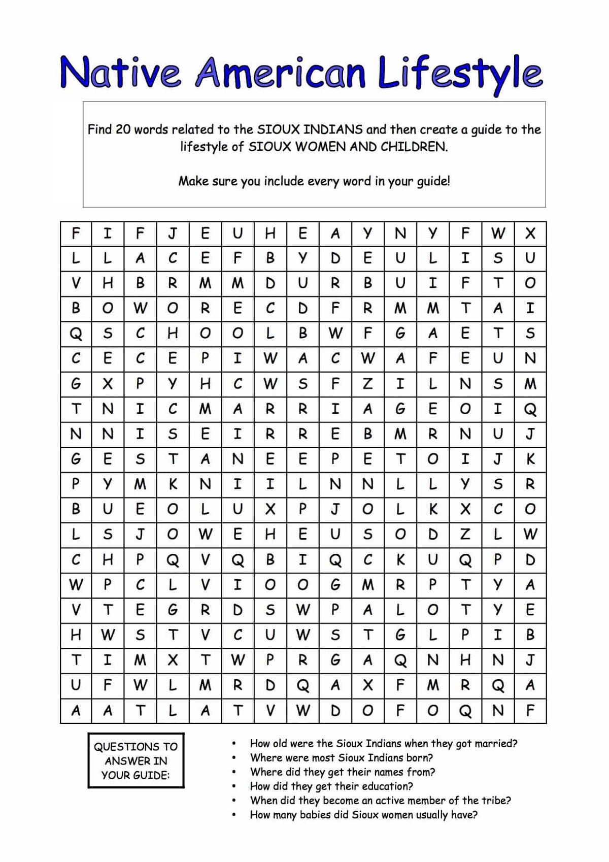 Middle Ages Word Search Native