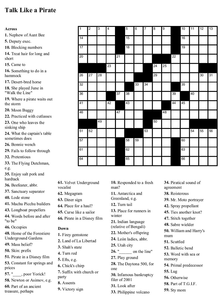 Pirate Crossword Puzzle Large