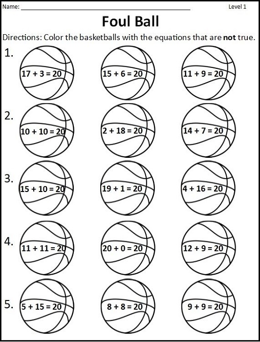 Basketball Math Worksheets Foul