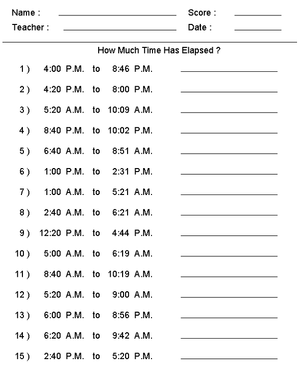 Free Printable Elapsed Time Worksheets Grade 3