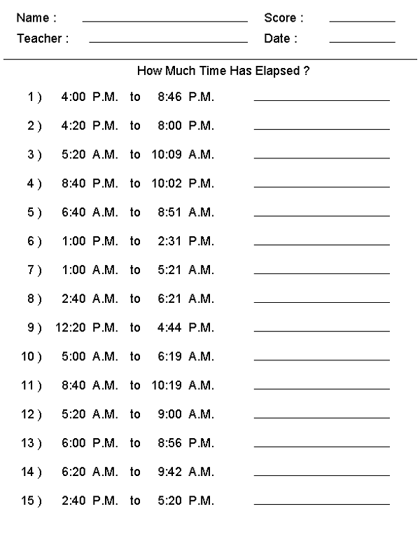Elapsed Time Worksheets To Print Activity Shelter