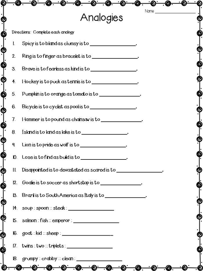 Free Analogy Worksheets Printable