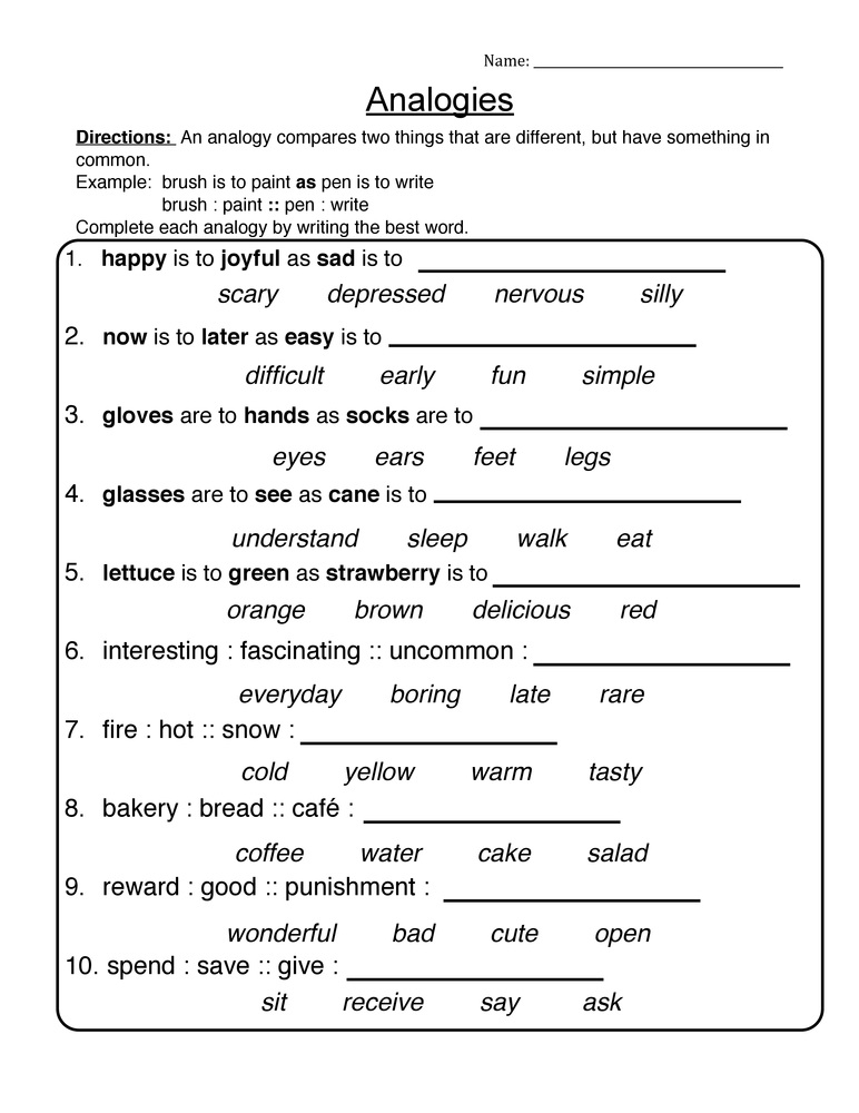 Free Analogy Worksheets Teaching