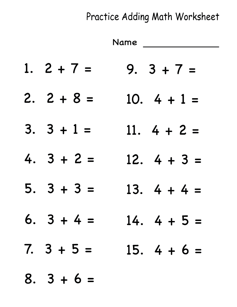 Free Math Practice Worksheets Addition