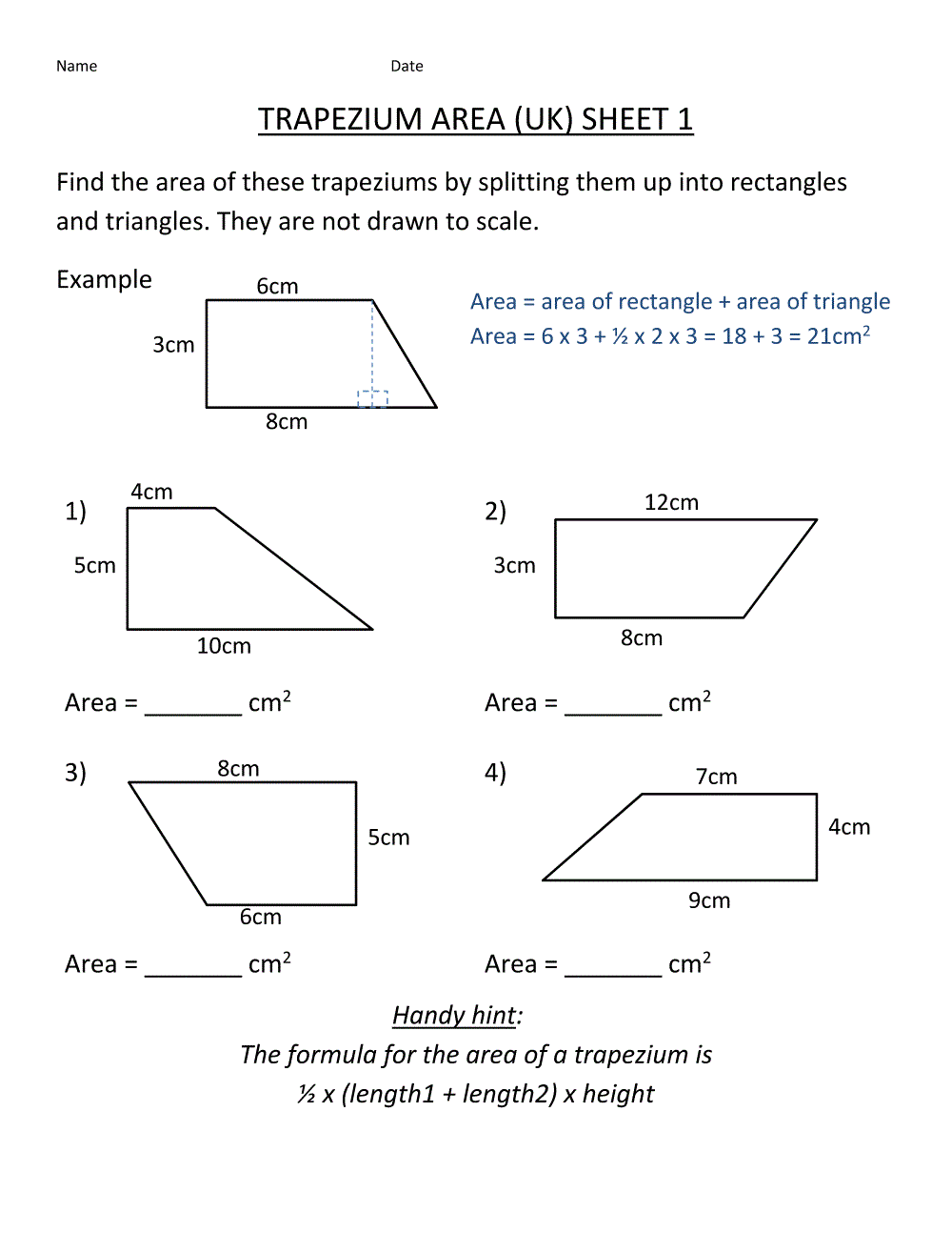 Free Math Practice Worksheets Trapezium
