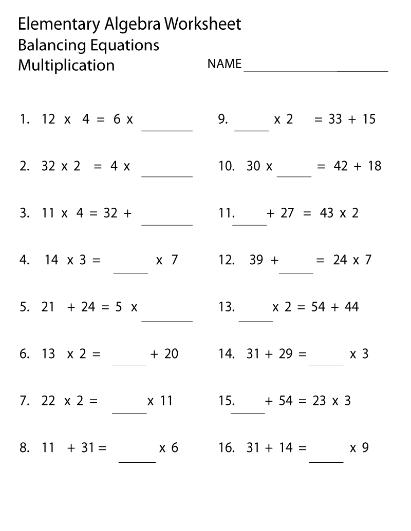Free Printable Elementary Worksheets Equations