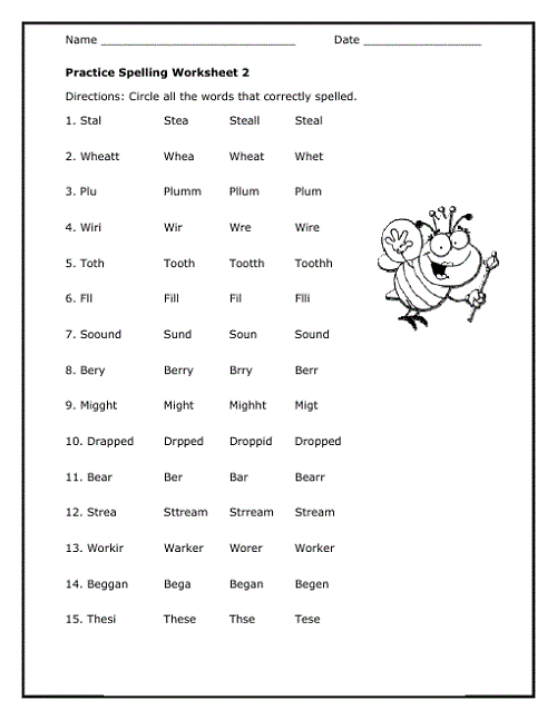 Free Printable Elementary Worksheets Spelling