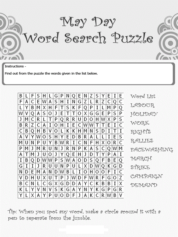 Spring And May Day Word Search Handouts Activity Shelter