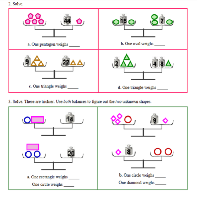 Pan Balance Worksheets Variable