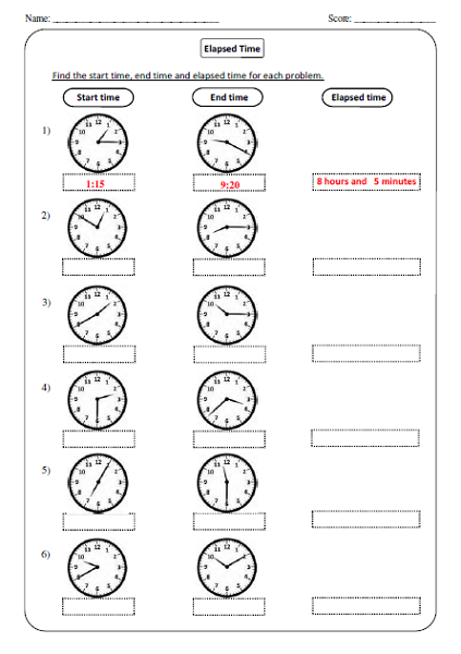 Elapsed Time Worksheet Analog