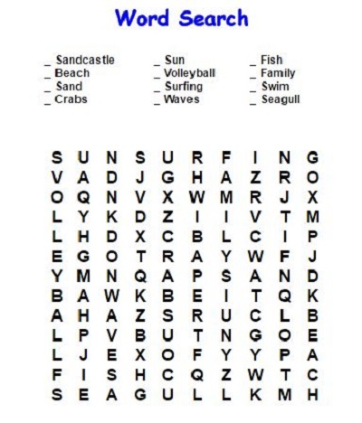 Volleyball Word Search Beach