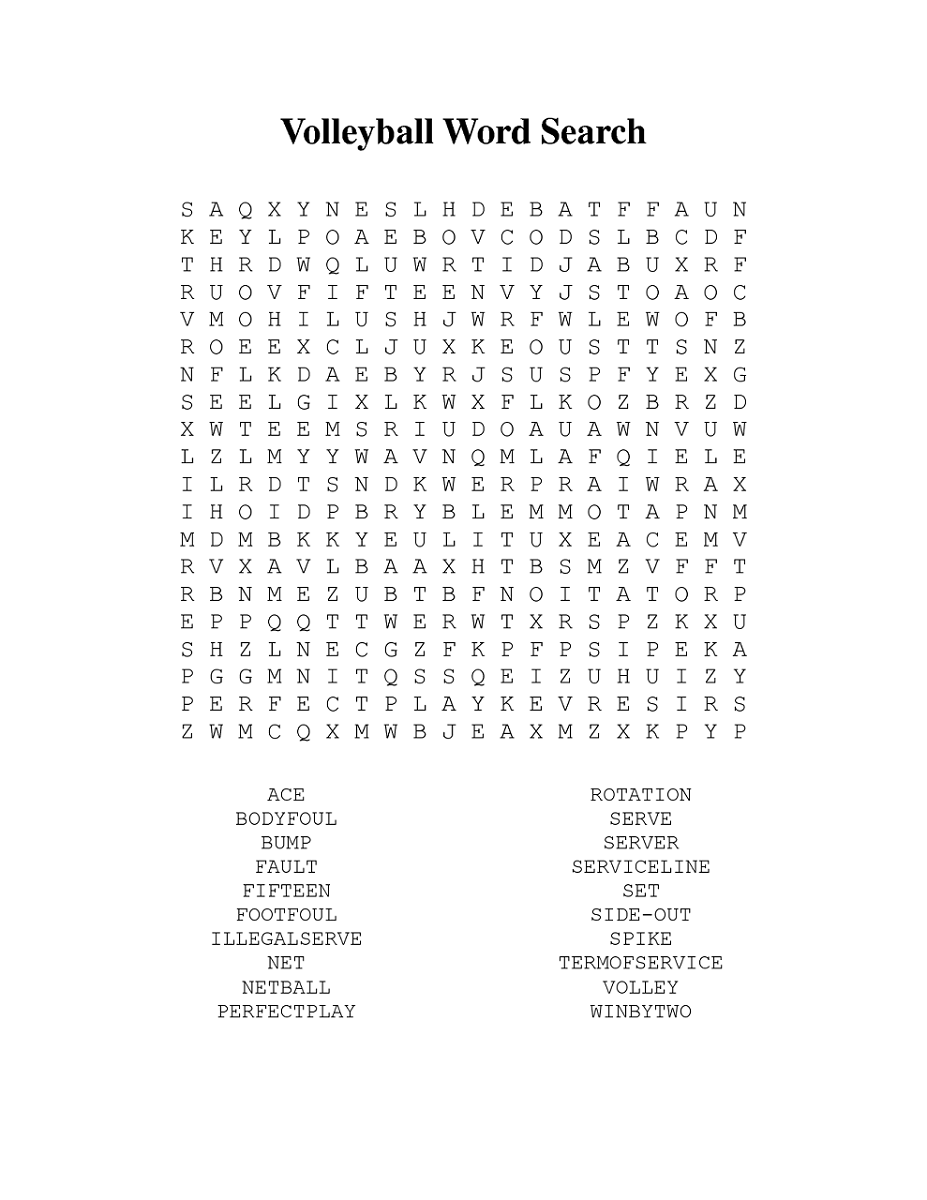 Volleyball Word Search Printable