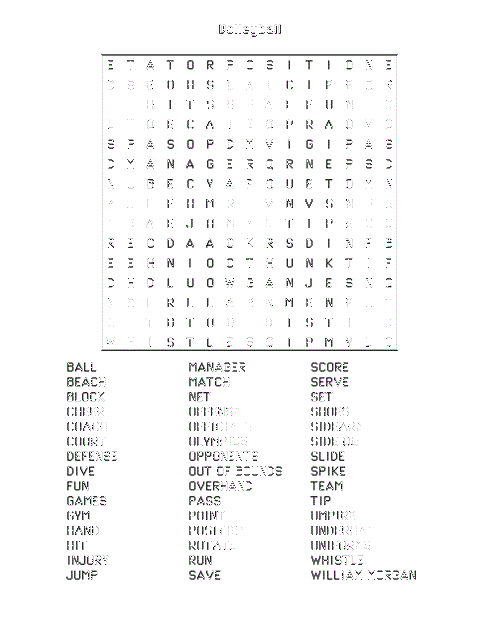 Volleyball Word Search Transparent