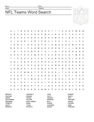 Nfl Word Search Teams