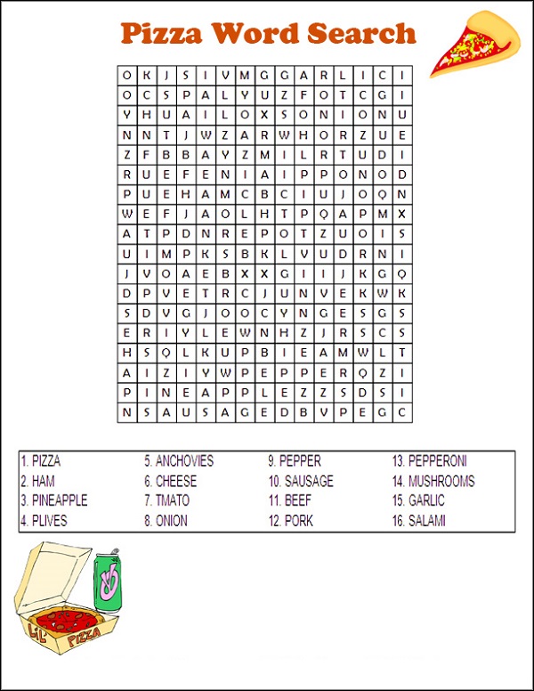 Pizza Word Scramble Search