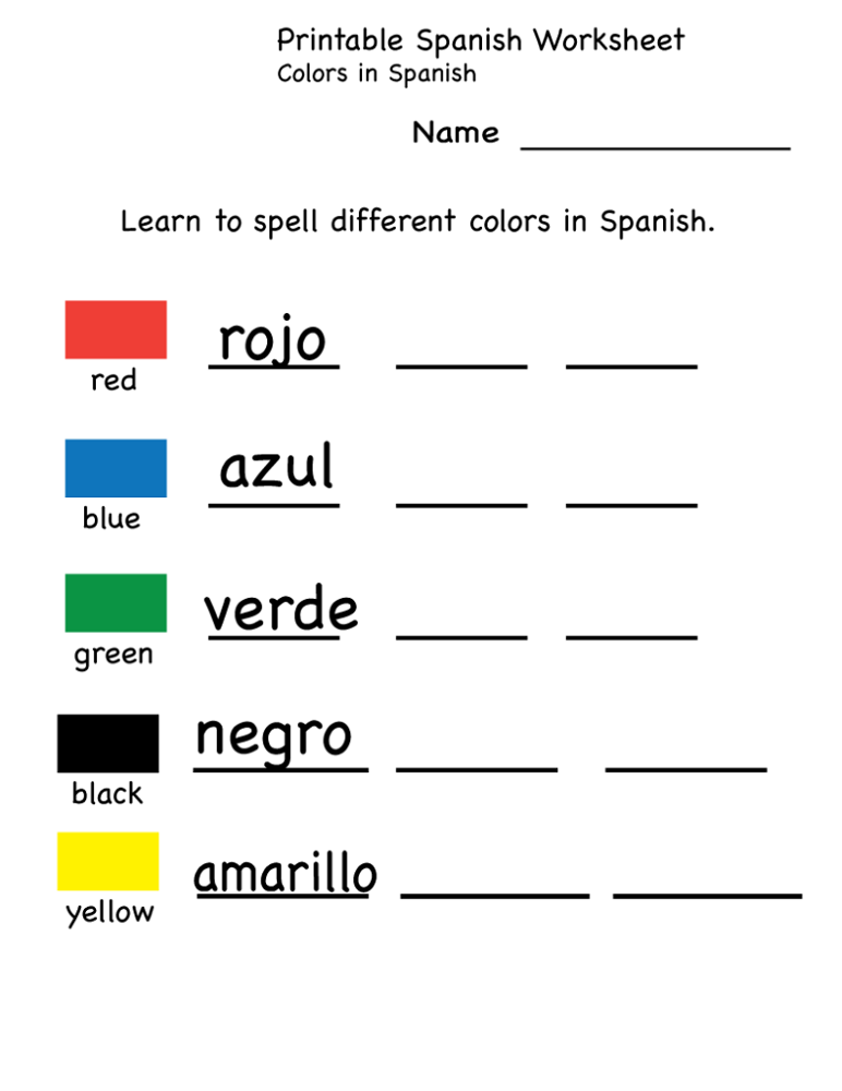 From Spanish To English Worksheets