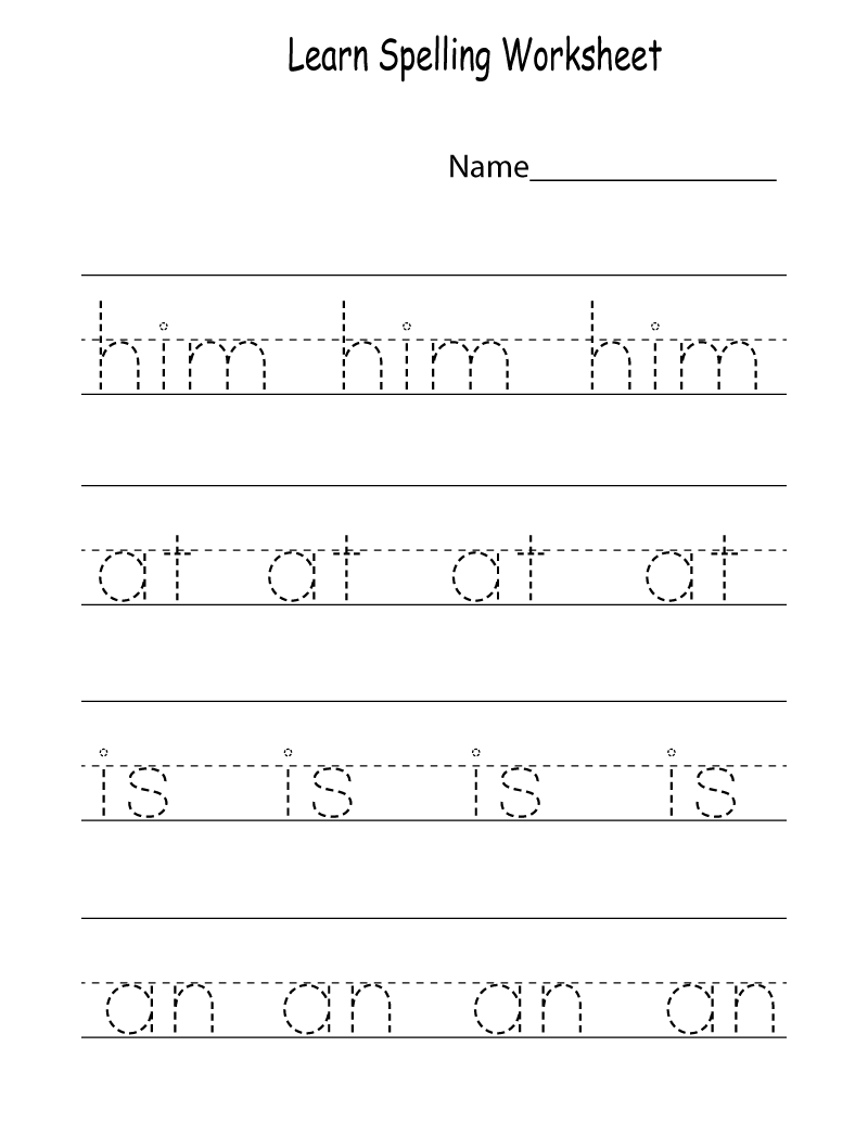 Free Learning Worksheets Spelling