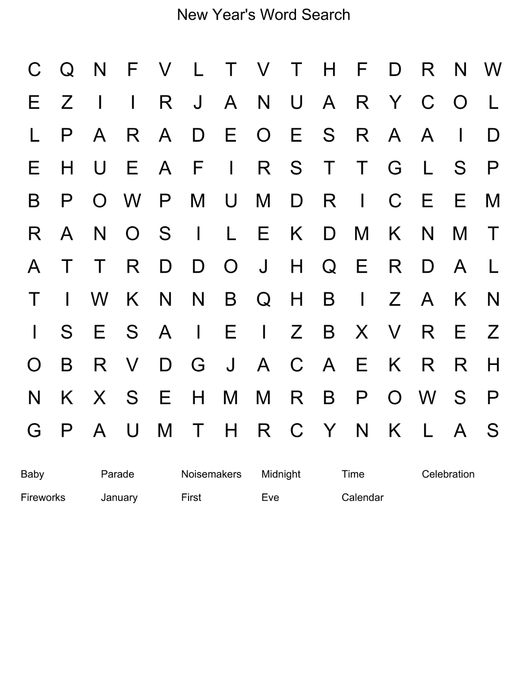 word search for children new year