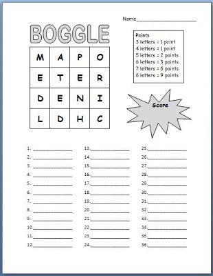 Boggle the Game Printable