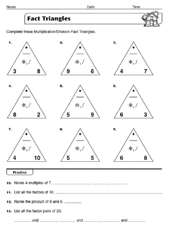 fact triangles worksheets practice