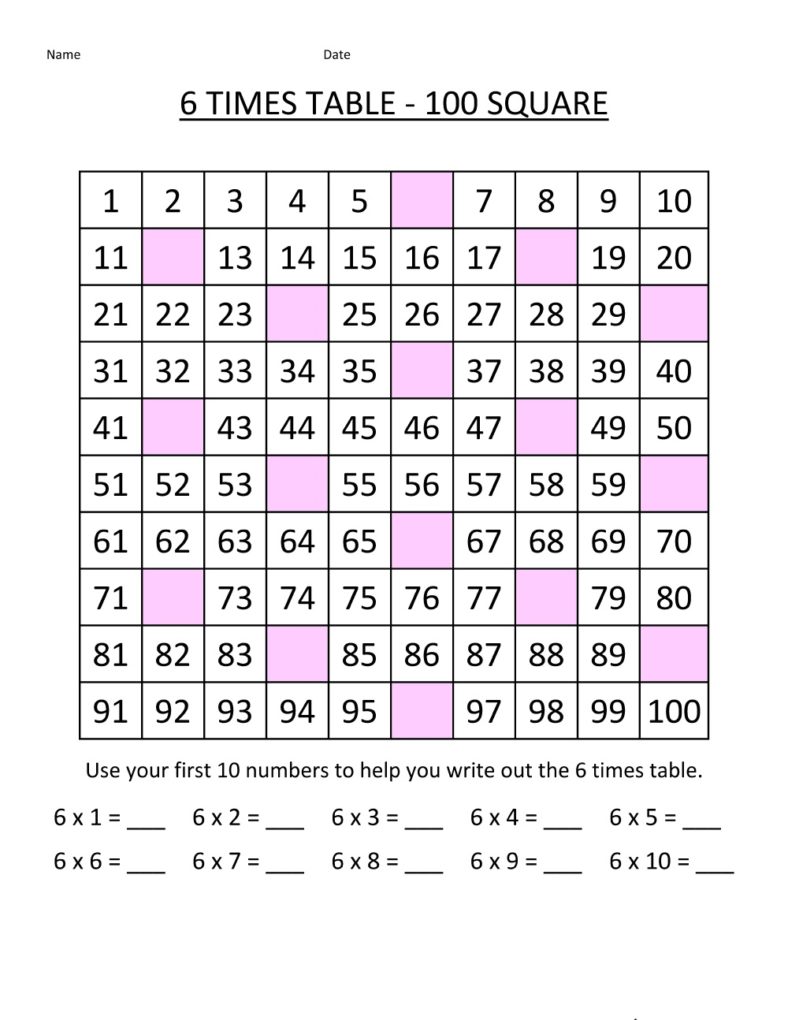 6 Times Table Worksheet