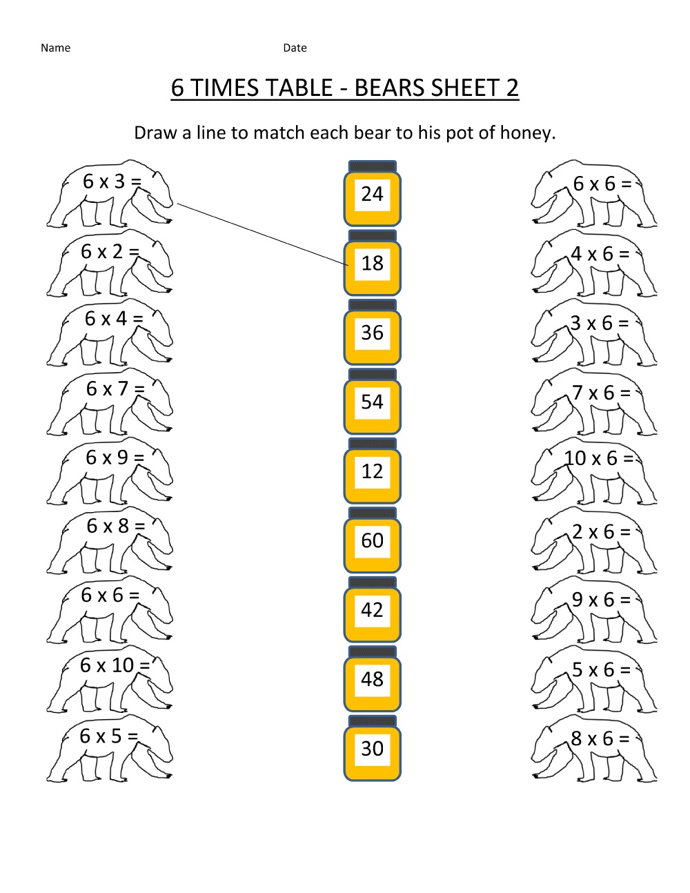 6 times table worksheets practice