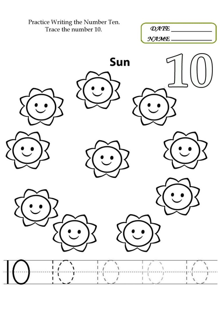 kindergarten math worksheets number 10