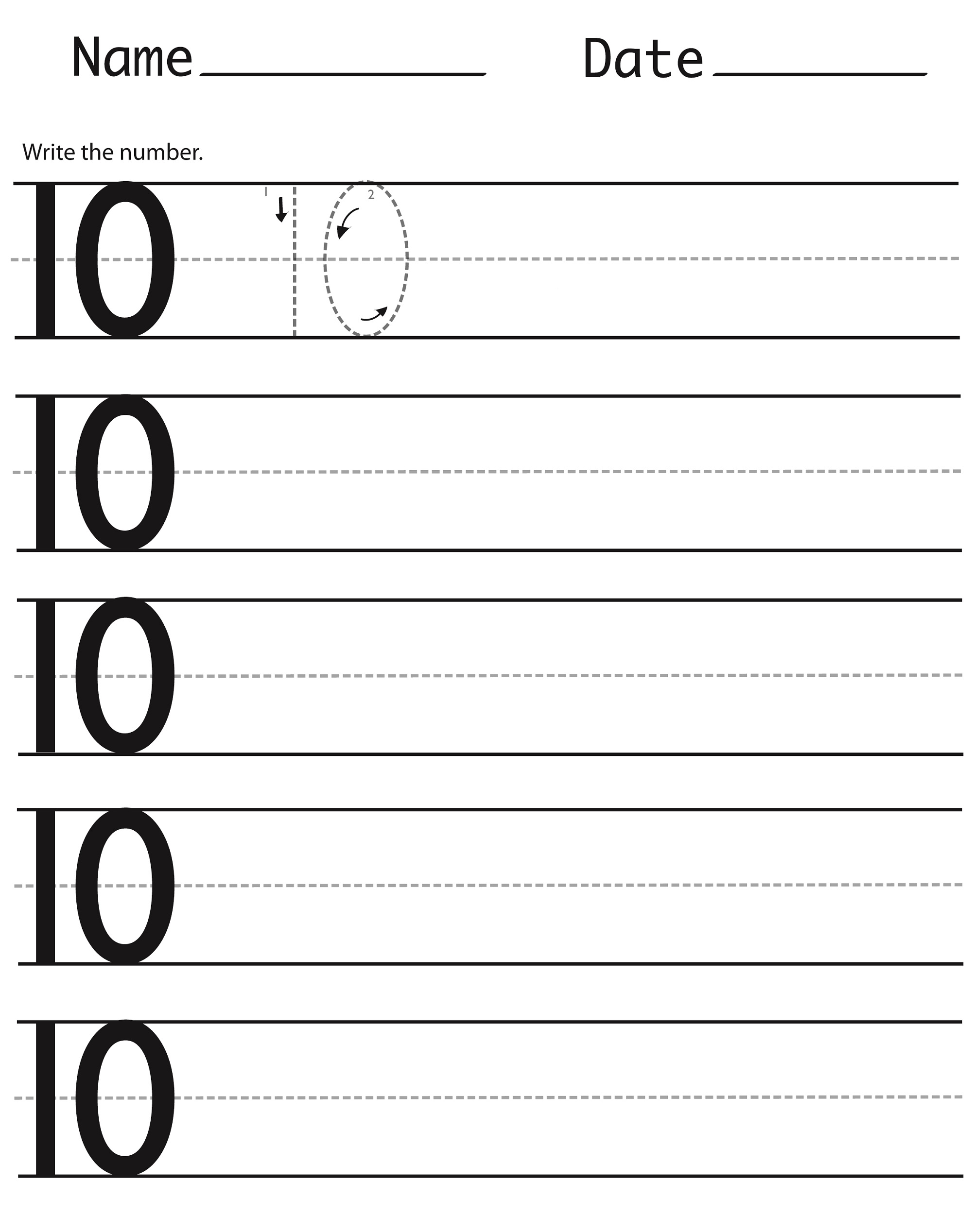 number 10 worksheet practice