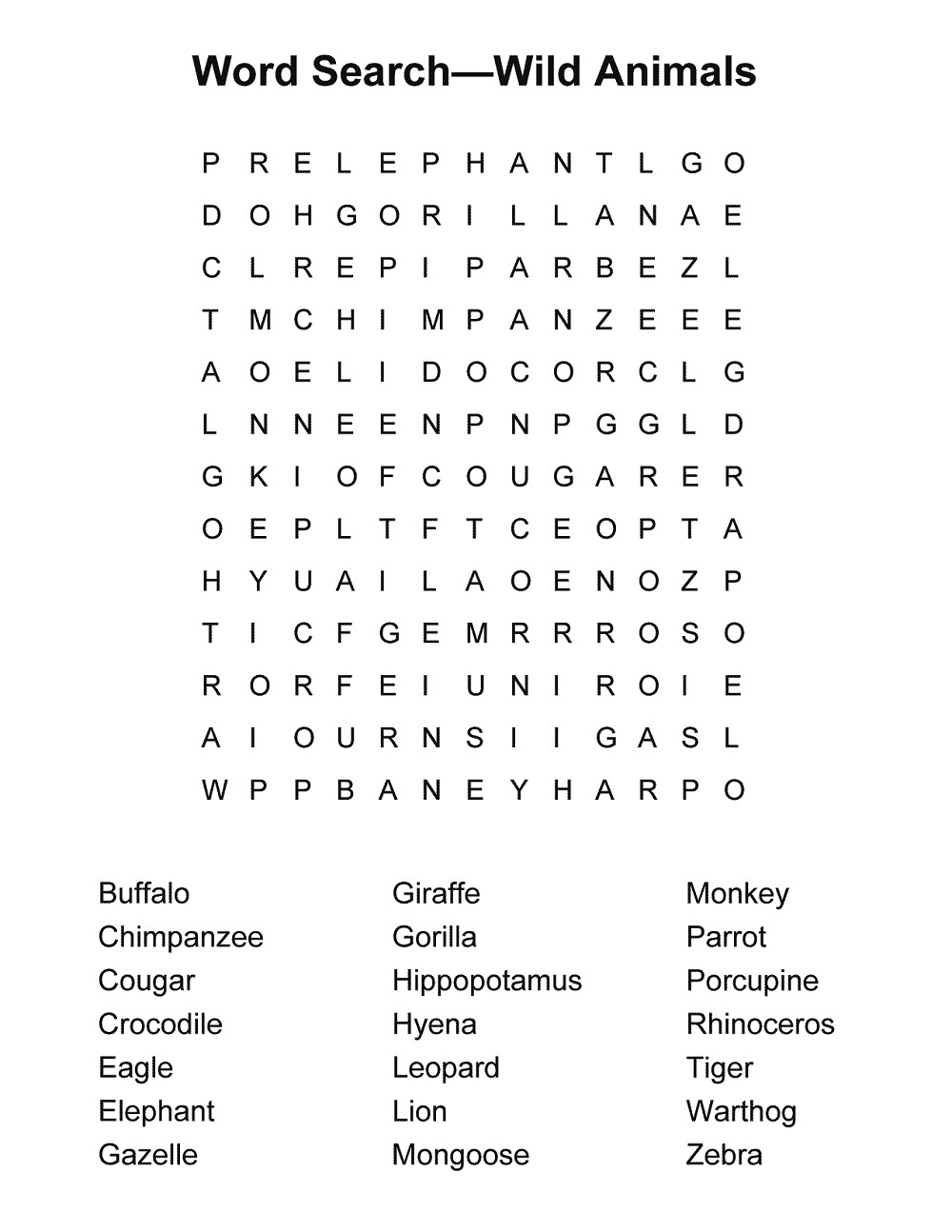 Word Search Puzzles for Kids Printable Activity Shelter