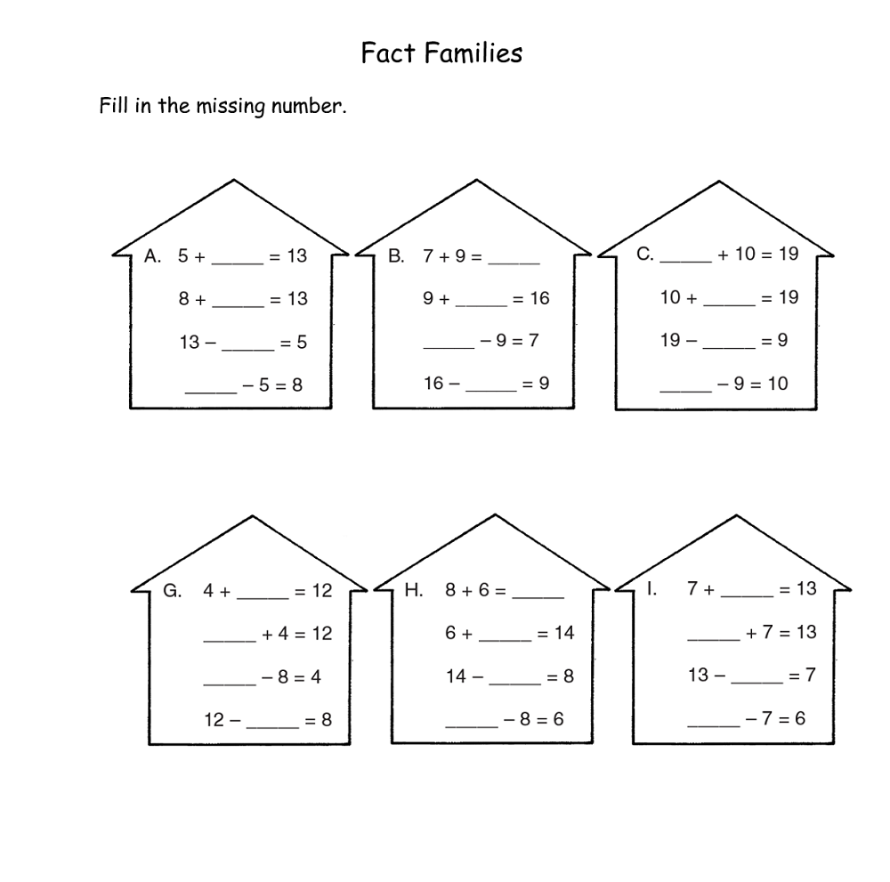 fact families worksheets practice