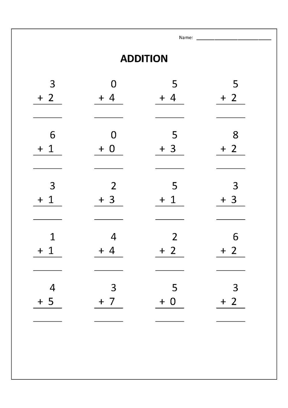 addition worksheets page