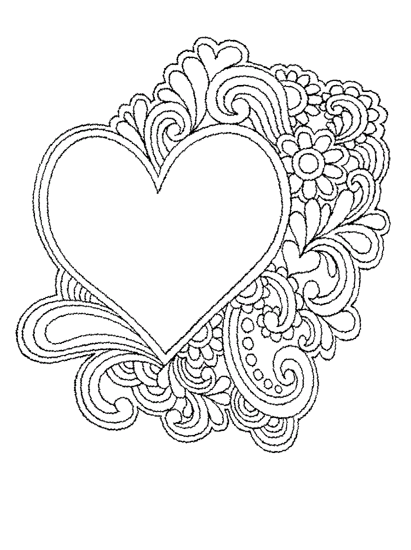 coloring pages of hearts and flowers easy