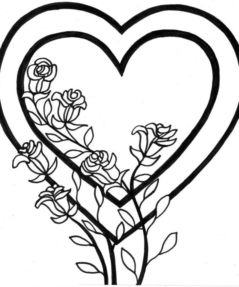 coloring pages of hearts and flowers simple