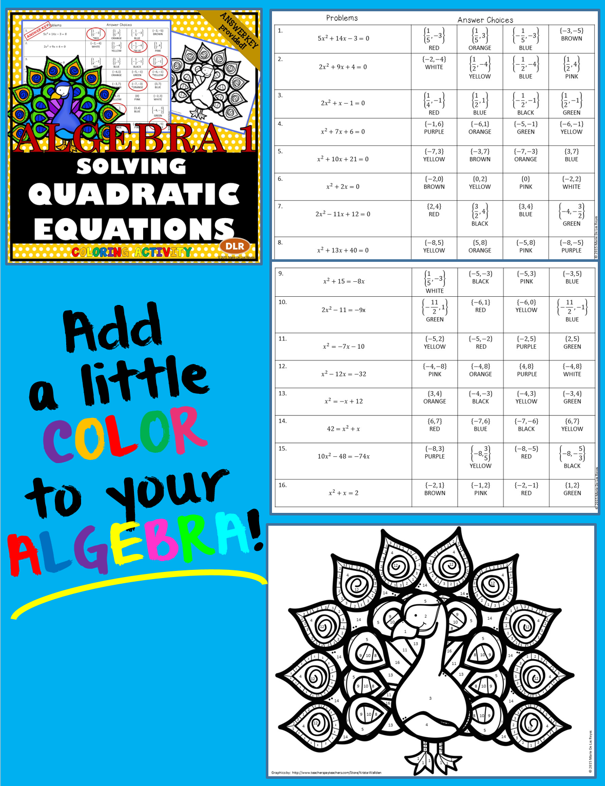 literal equations coloring activity free