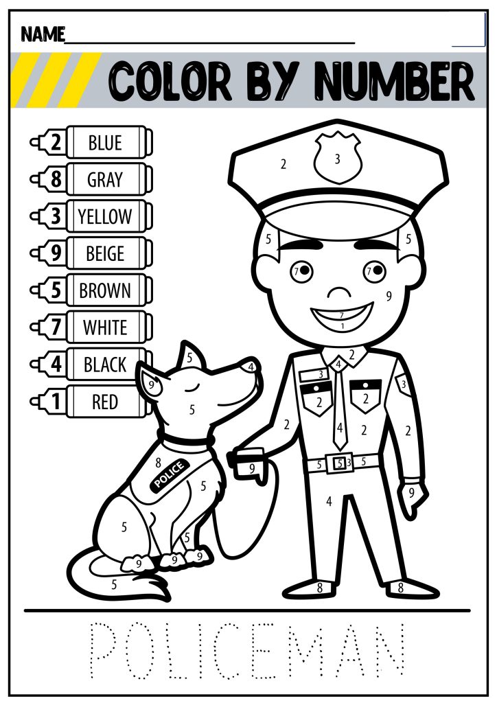 Color By Number Preschool Free Police