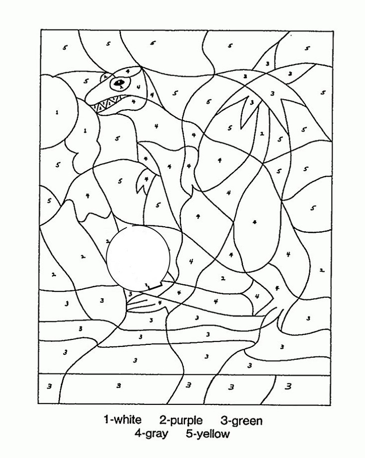 Free Color By Numbers For Adults Dinosaur