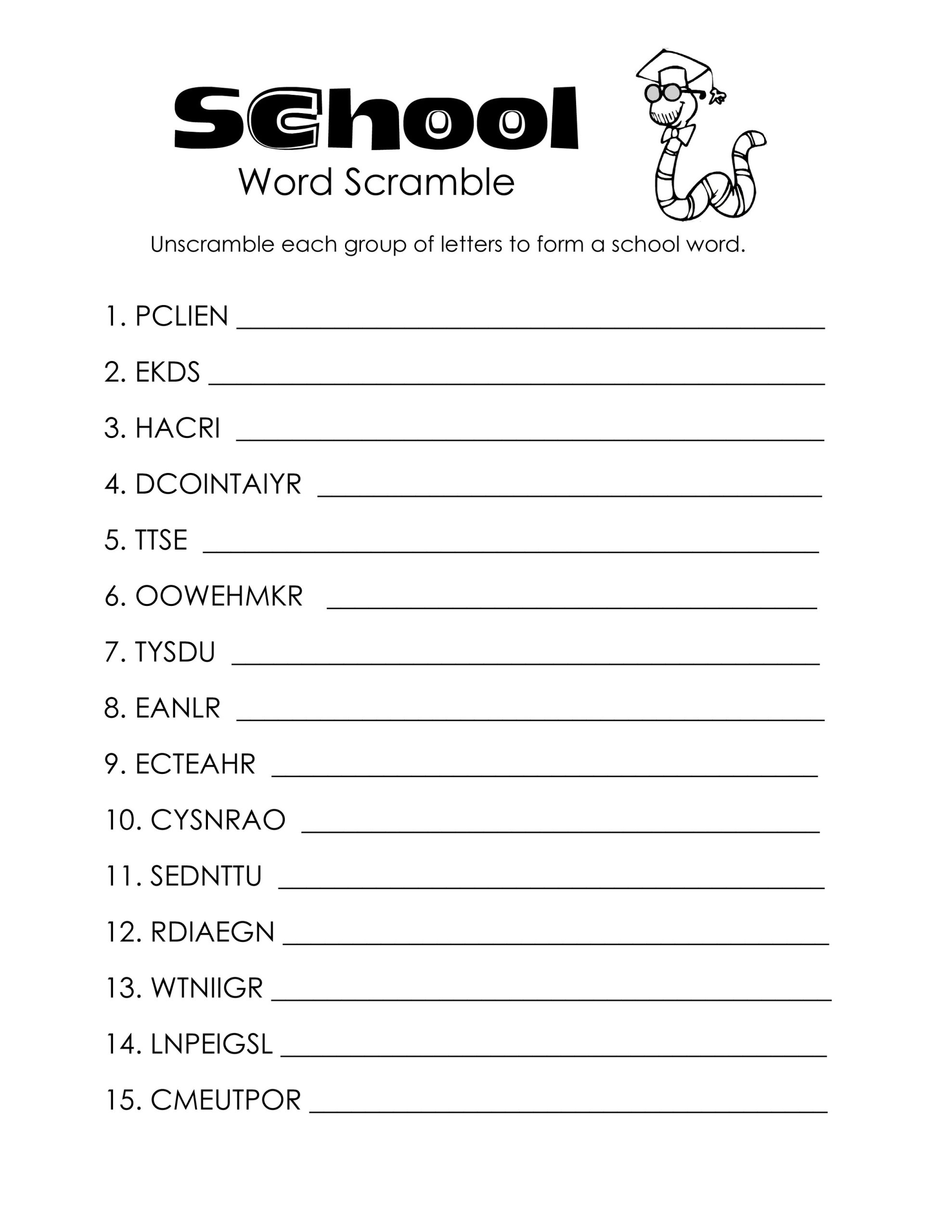 Fun Activity Sheets For Kids Word Scramble