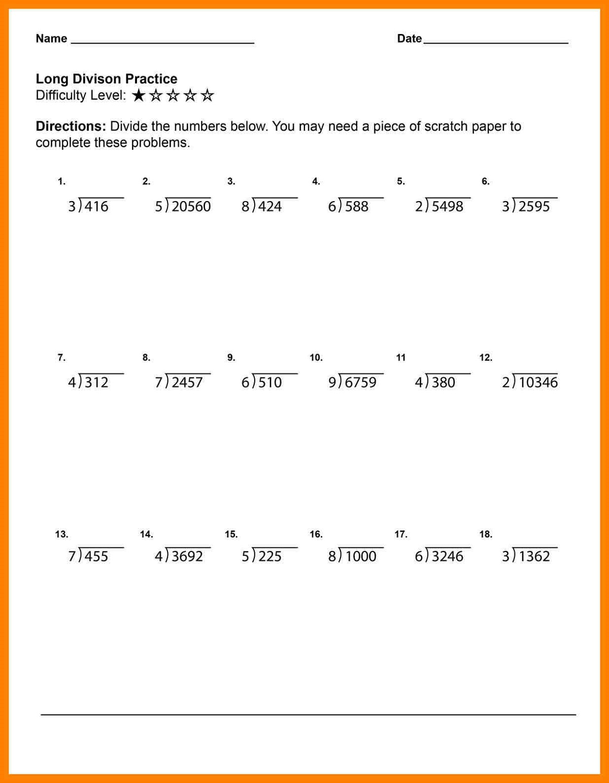 Grade 5 Math Worksheets Division