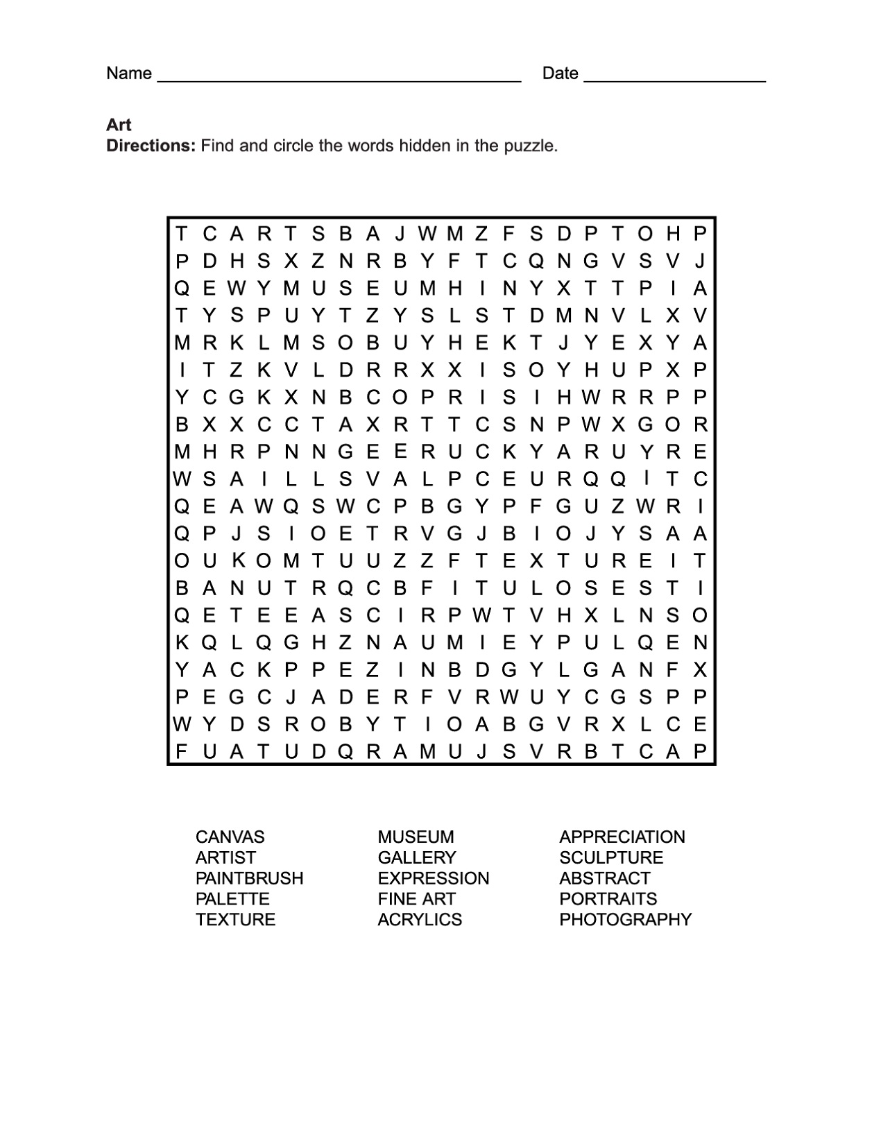 Activities Printable Puzzle