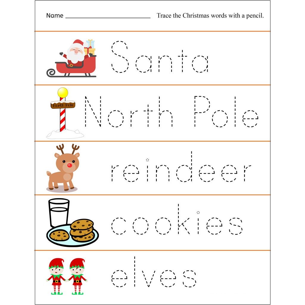 Christmas Worksheets Tracing Kids