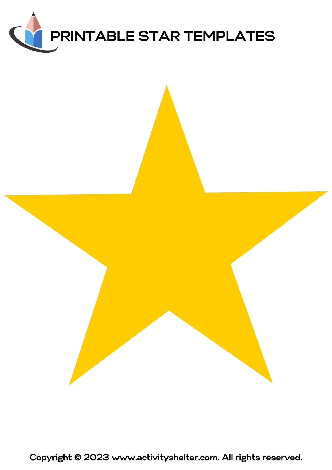 5 Pointed Star Template Free Printable with Yellow Star