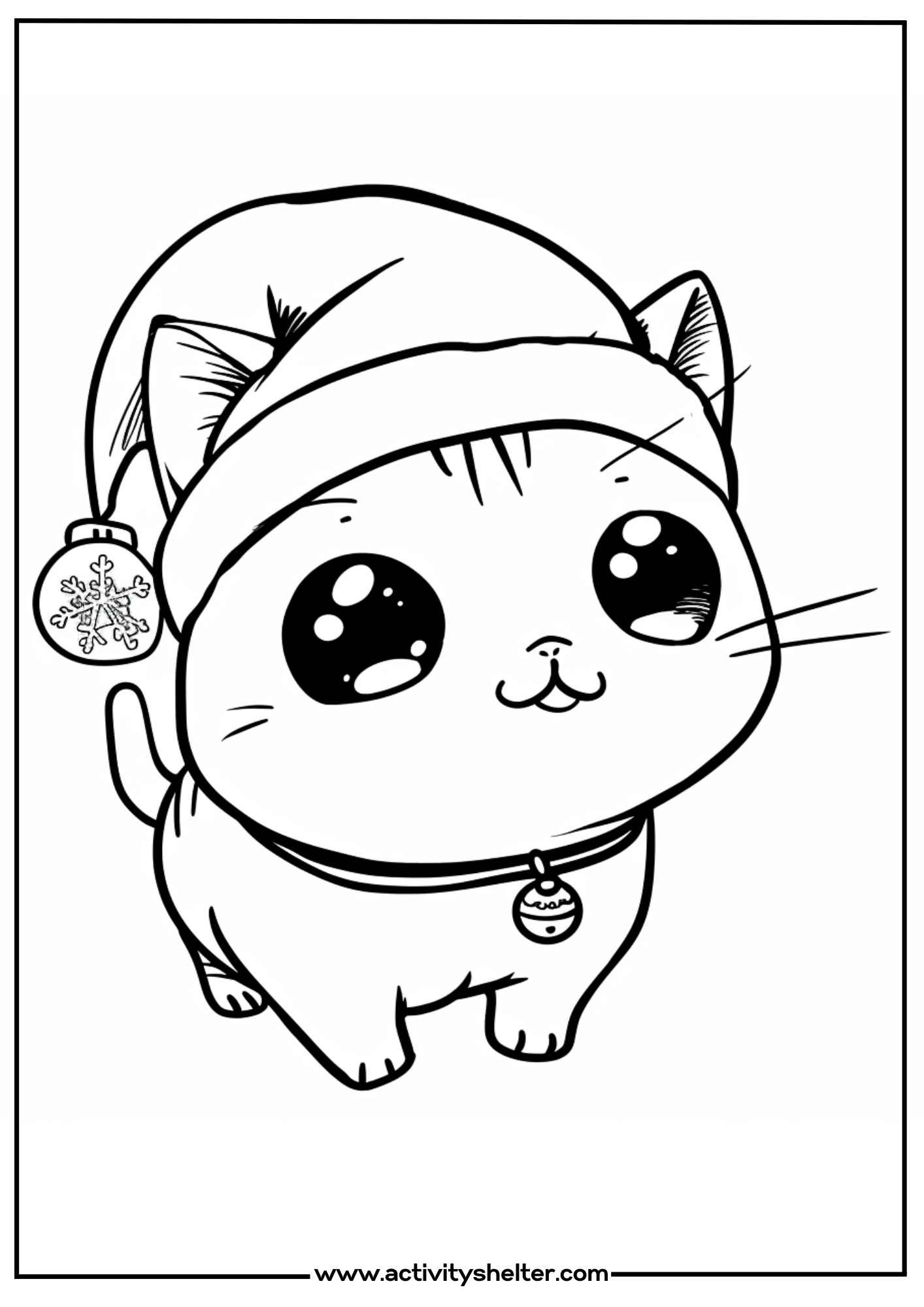 Christmas Kitten Wearing Hat Coloring Pages