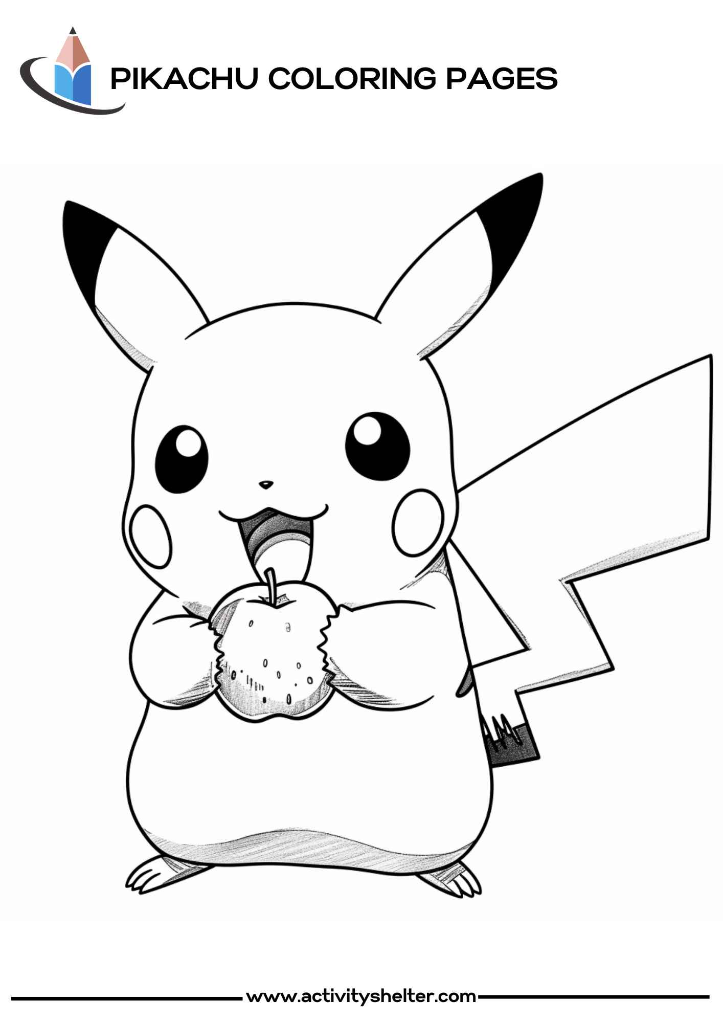 Coloring Pages Pikachu Eating an Apple