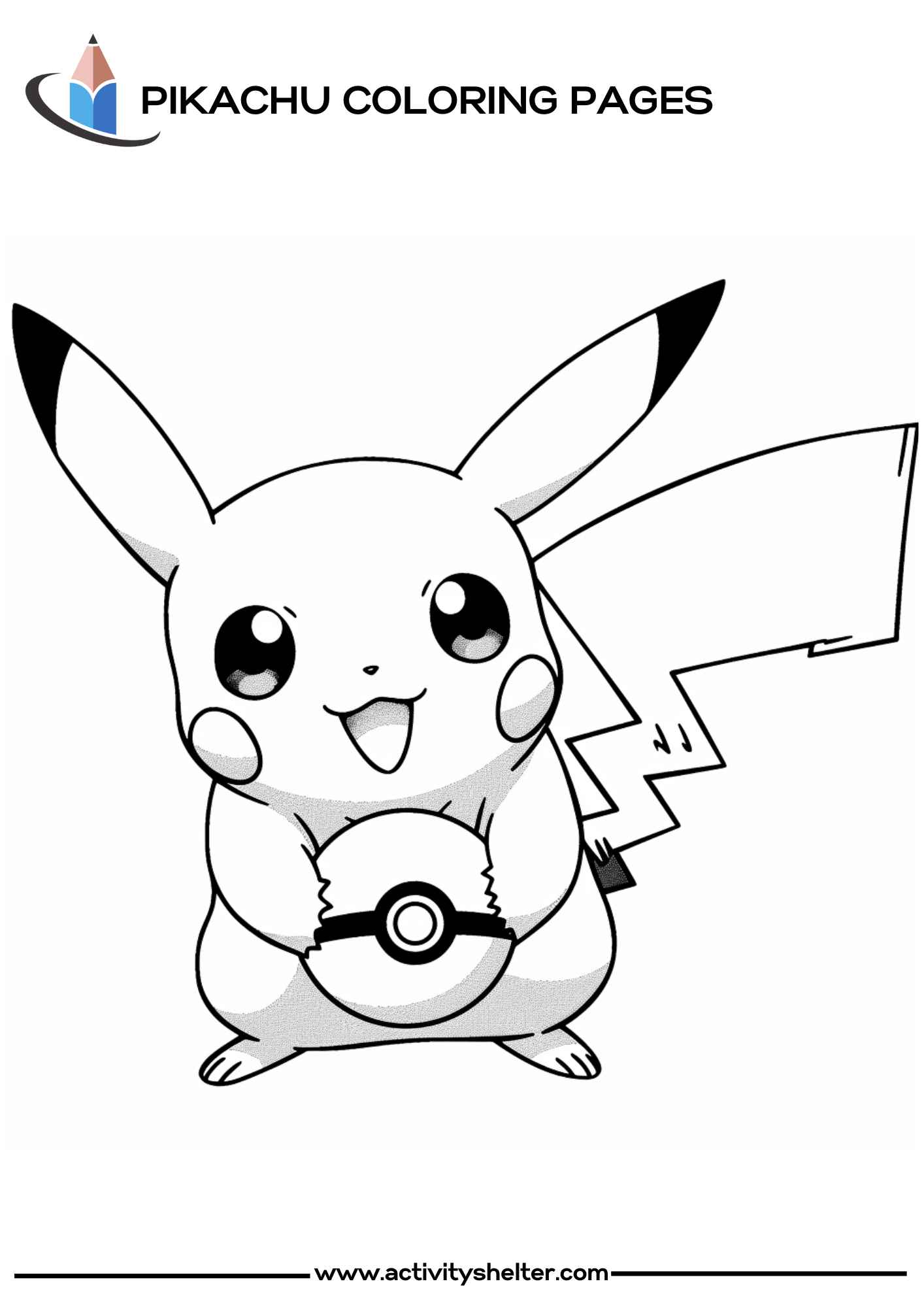 Cute Pikachu Holds a Ball Coloring Pages